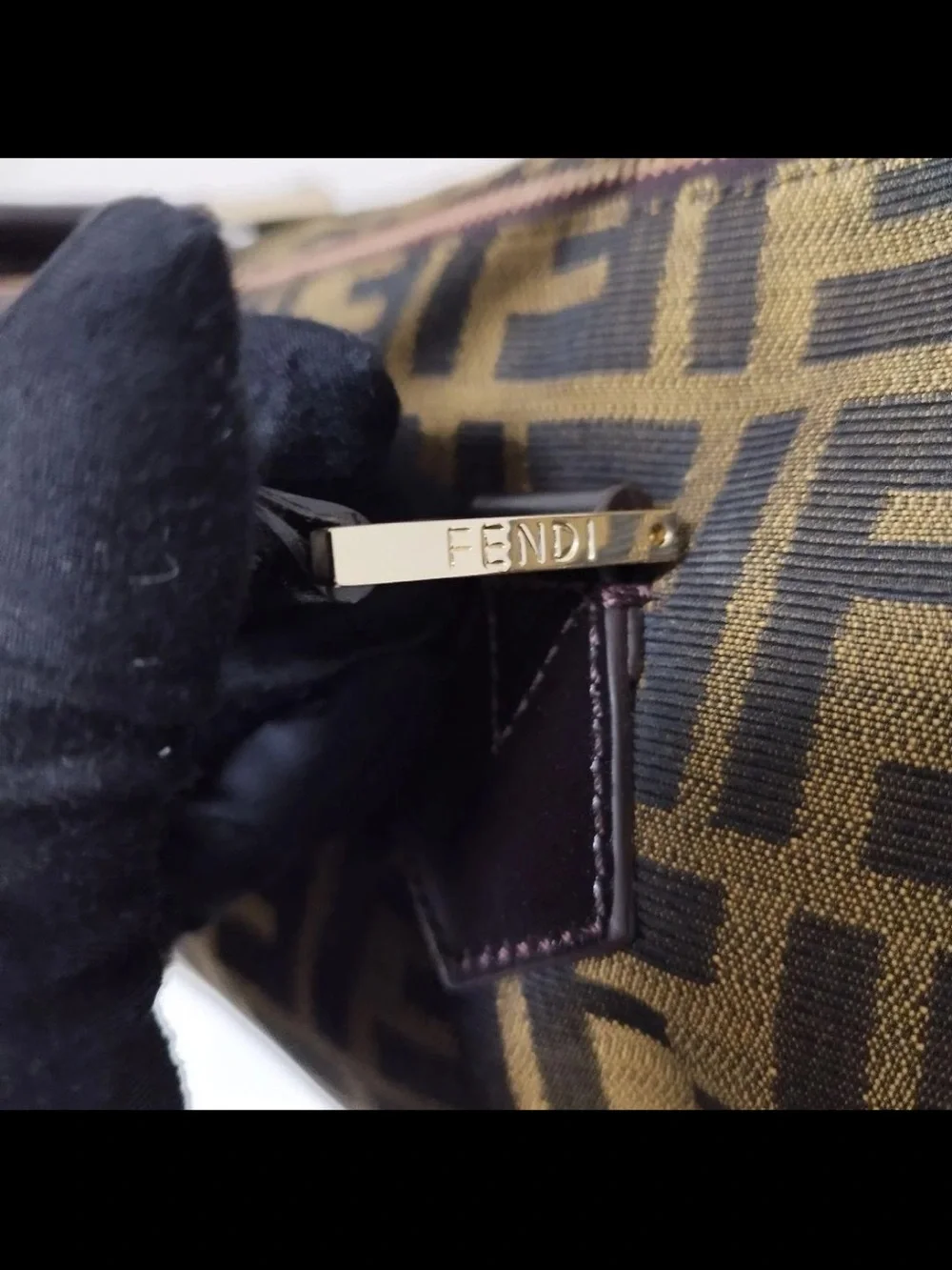 Fendi Brown FF Monogram Canvas Satchel with Black Leather Handles